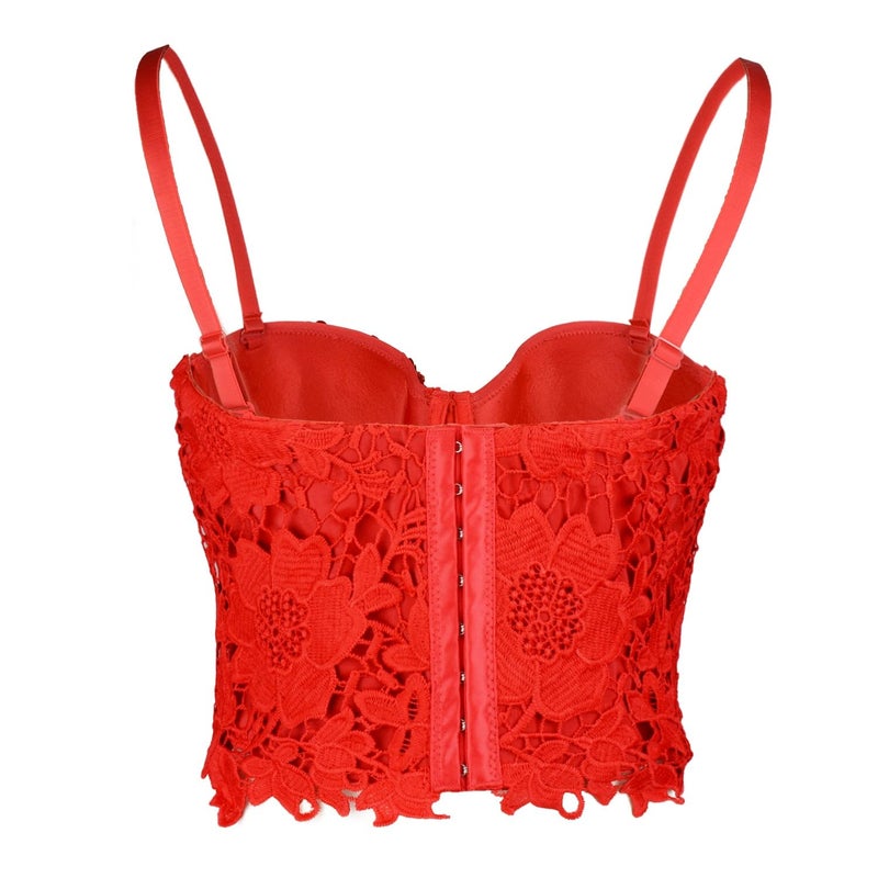 ELLACCI Women's Floral Lace Bustier Crop Top Gothic Corset Bra Tops Red Medium - Image 2